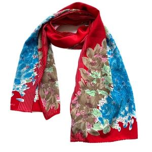 VERA Scarf Rectangle Ponytail Headband Red Blue Floral Made in Japan Hand Roled